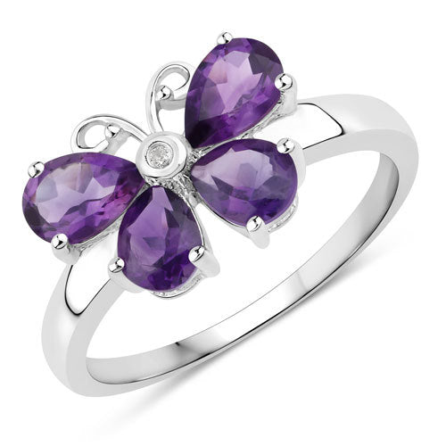 1.35 Carat Genuine Amethyst and Created White Sapphire .925 Sterling Silver Ring Bids.com