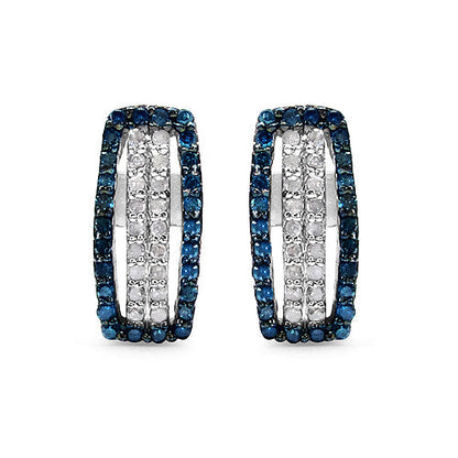 0.51 Carat Genuine Blue Diamond & White Diamond .925 Sterling Silver Earrings Bids.com