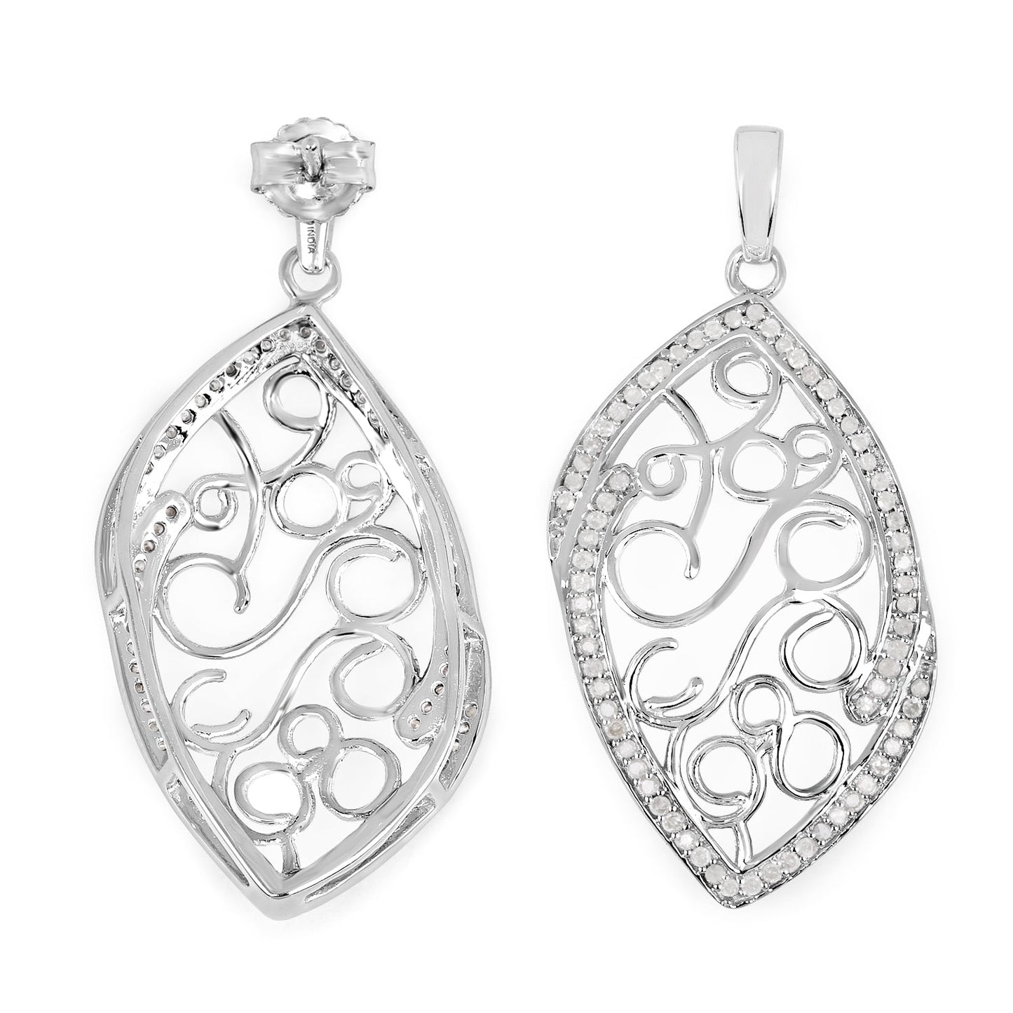 0.73 Carat Genuine White Diamond .925 Sterling Silver Earrings Bids.com