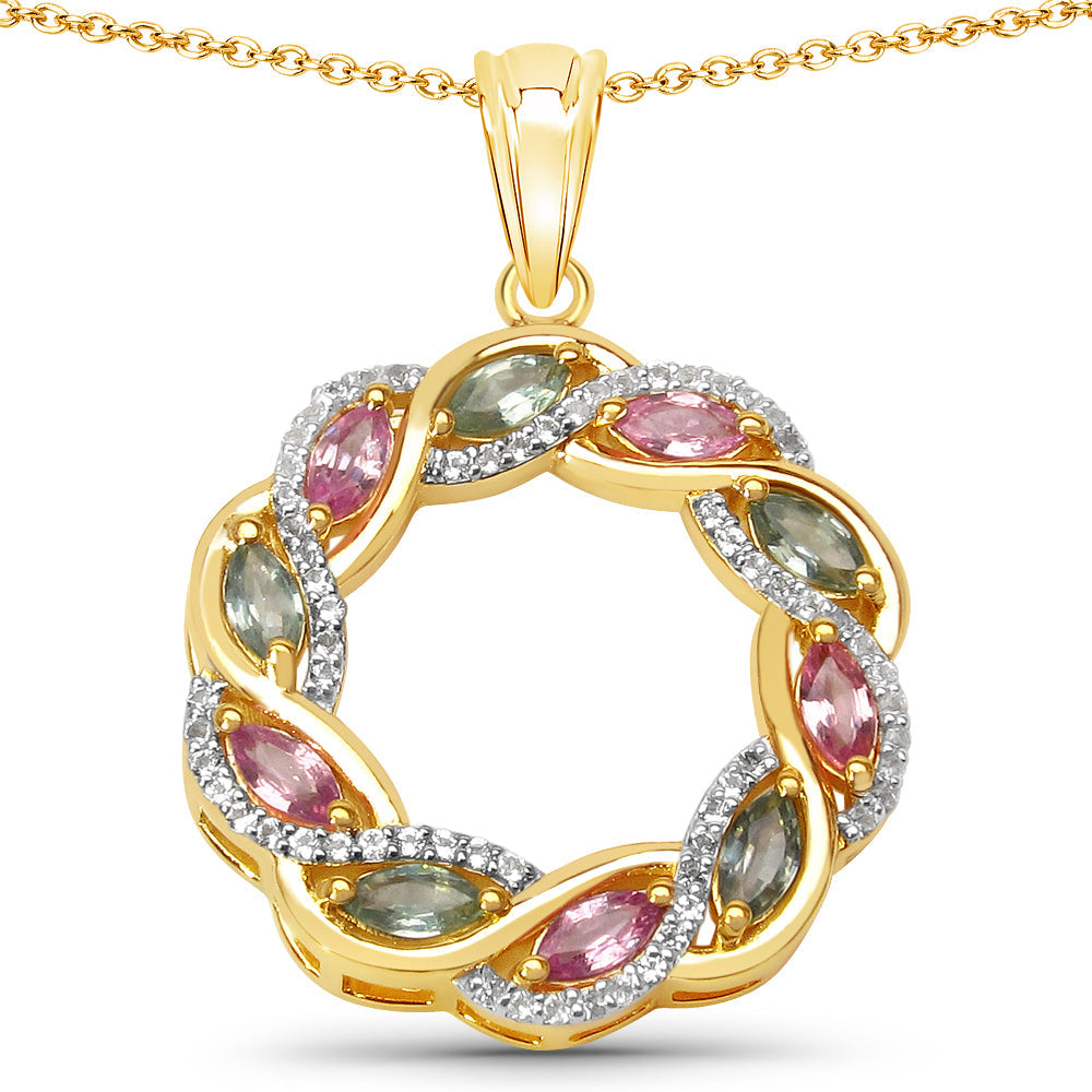 1.83 Carat Genuine Green Sapphire, Pink Sapphire and White Topaz .925 Sterling Silver Pendant Bids.com