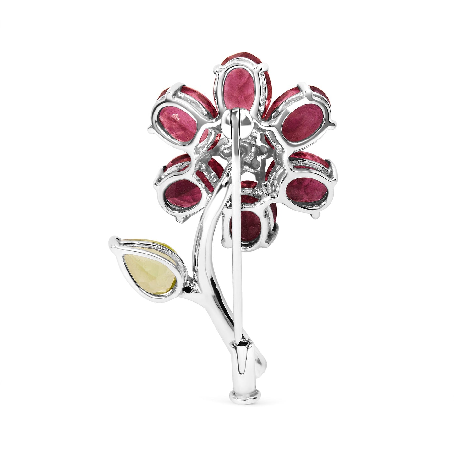 18K White Gold 1/3 Cttw Diamond, Pink Tourmaline, and Green Peridot Flower and Leaf Tulip Brooch Pin (H-I Color, VS2-SI1) Bids.com