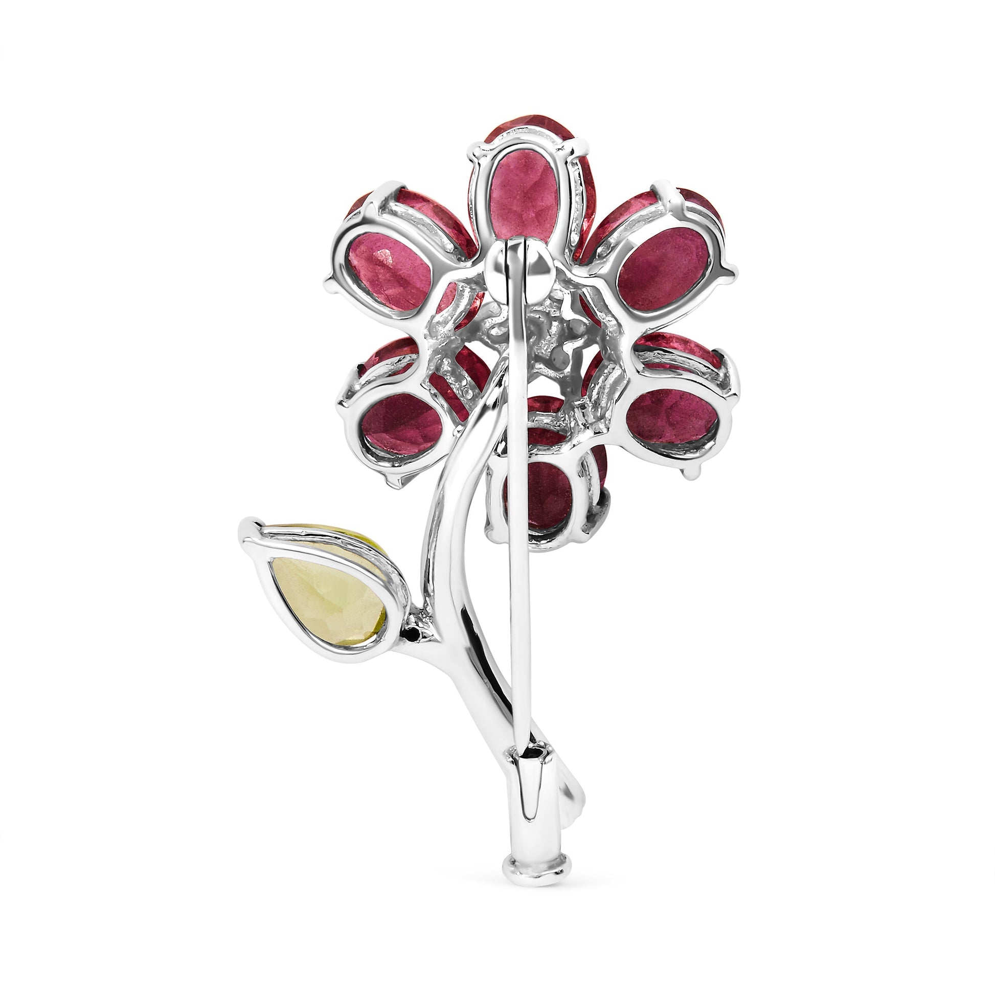 18K White Gold 1/3 Cttw Diamond, Pink Tourmaline, and Green Peridot Flower and Leaf Tulip Brooch Pin (H-I Color, VS2-SI1) Bids.com