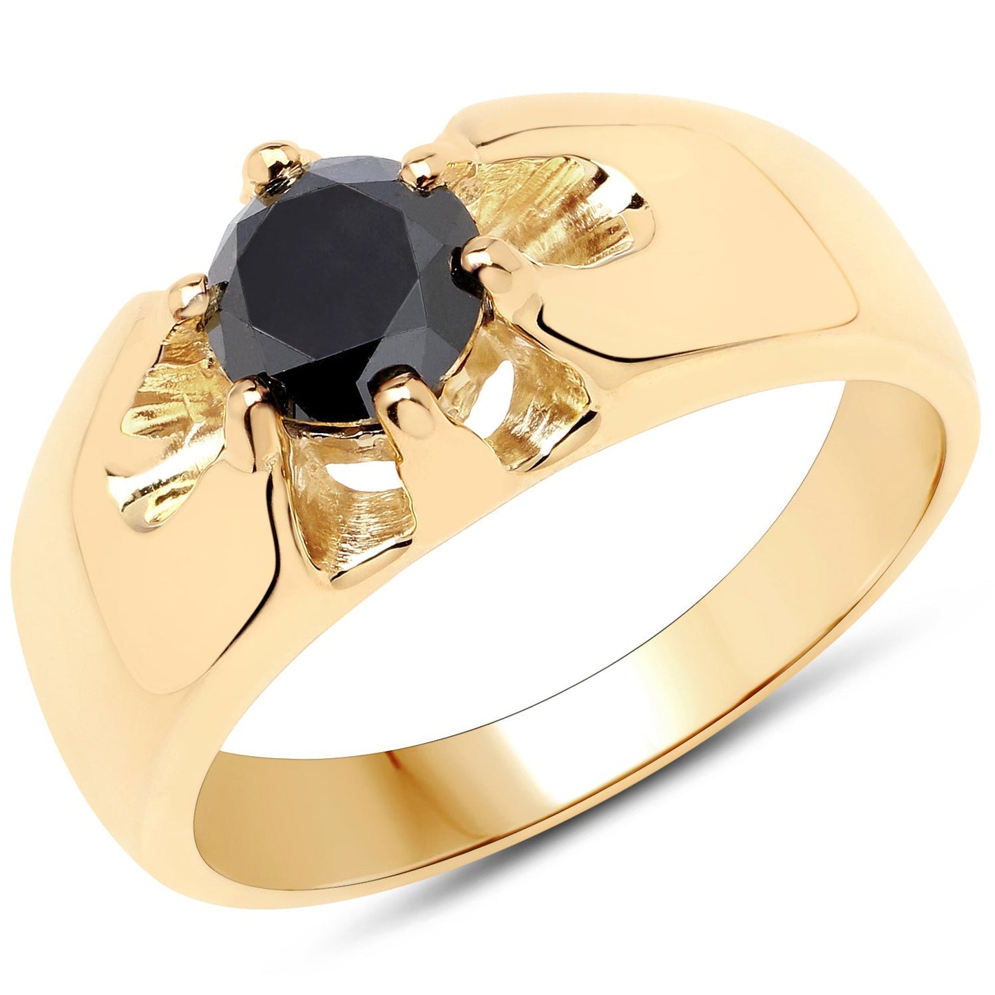 14K Yellow Gold Plated 1.00 Carat Genuine Black Diamond .925 Sterling Silver Ring Bids.com