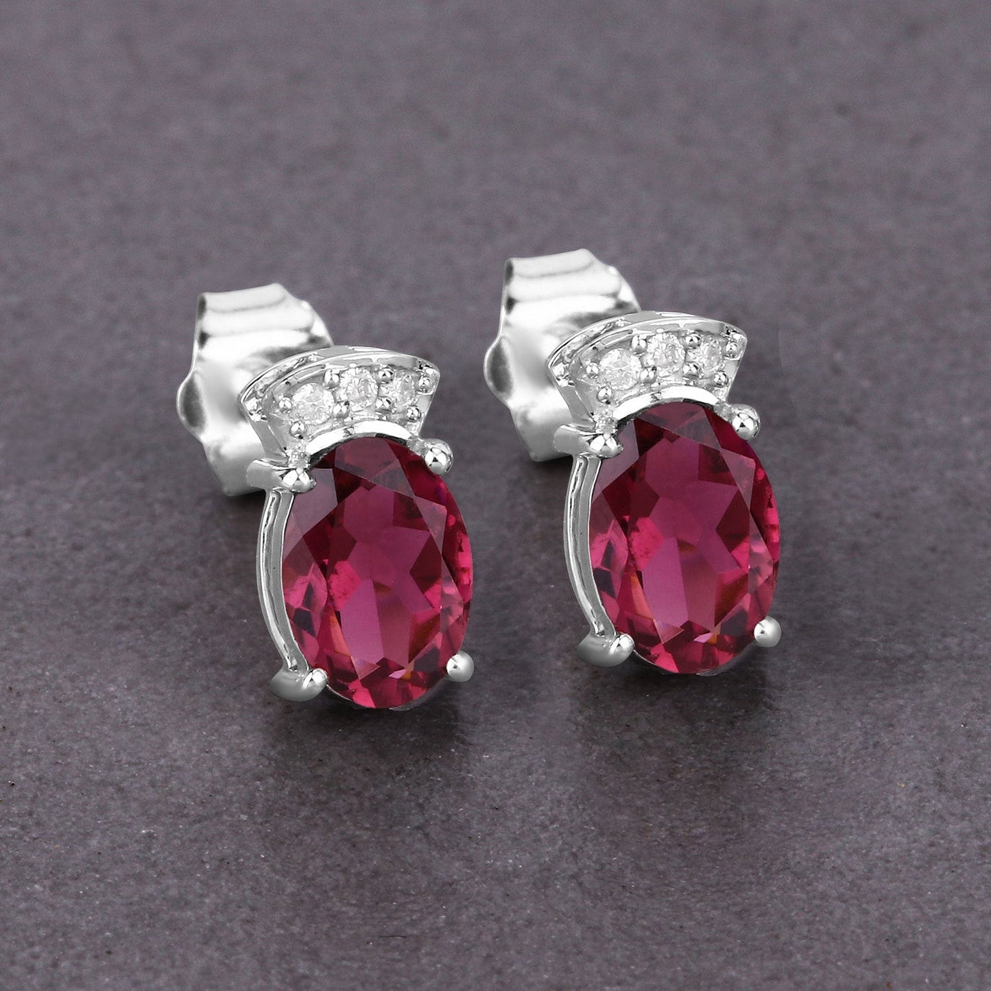 1.35 Carat Genuine Pink Tourmaline and White Diamond 14K White Gold Earrings Bids.com