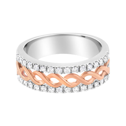 10K White and Rose Gold 1/3 Cttw Diamond Split Shank and Infinity Ribbon Band Ring (I-J Color, I1-I2 Clarity) - Size 6 Bids.com