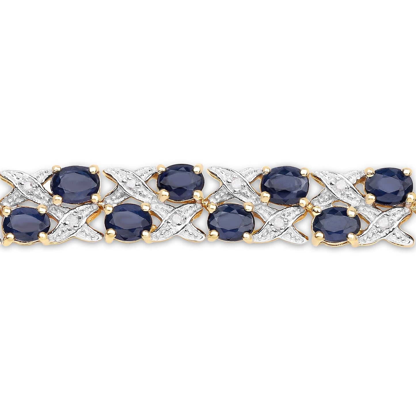 14K Yellow Gold Plated 12.53 Carat Genuine Blue Sapphire and White Diamond .925 Sterling Silver Bracelet Bids.com