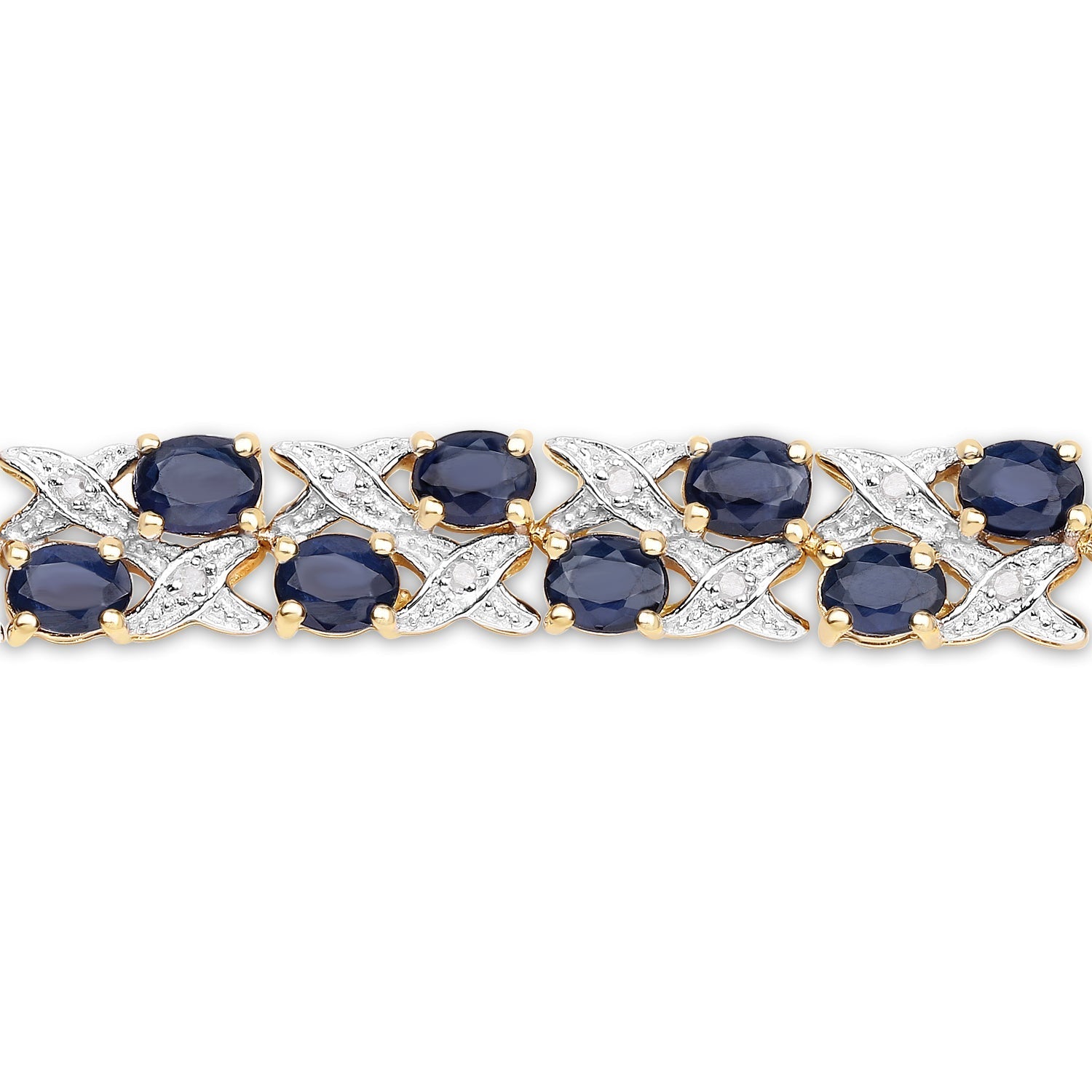 14K Yellow Gold Plated 12.53 Carat Genuine Blue Sapphire and White Diamond .925 Sterling Silver Bracelet Bids.com