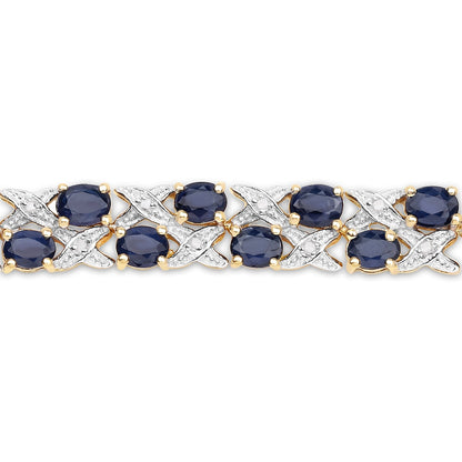 14K Yellow Gold Plated 12.53 Carat Genuine Blue Sapphire and White Diamond .925 Sterling Silver Bracelet Bids.com