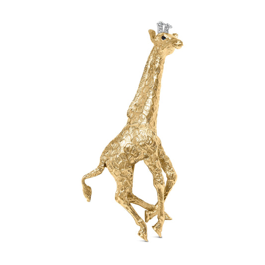 18K Yellow Gold Diamond Accent and Blue Sapphire Giraffe Pin Brooch (G-H Color, VS2-SI1 Clarity) Bids.com