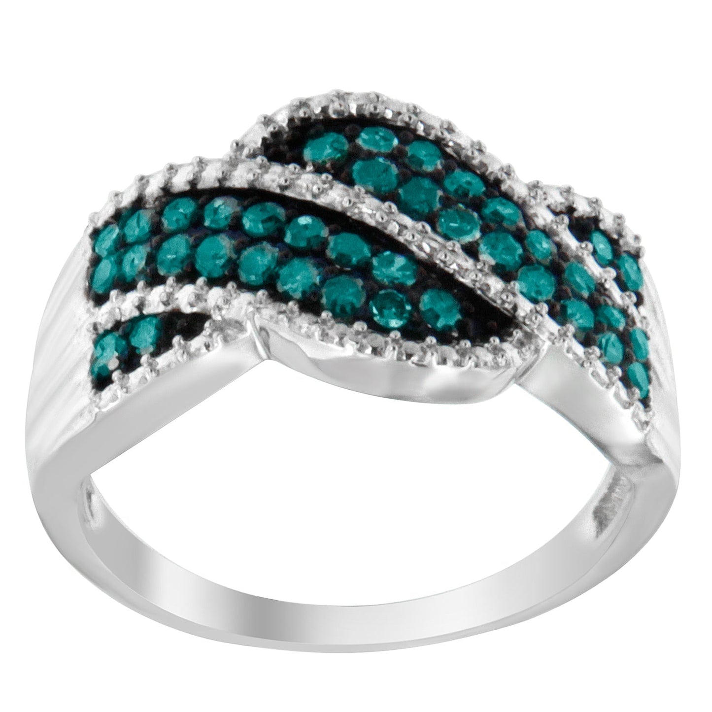 .925 Sterling Silver Treated Blue Color Diamond cocktail Ring (1/2 Cttw, Treated Blue Color, I2-I3 Clarity) - Size 6-3/4 Bids.com