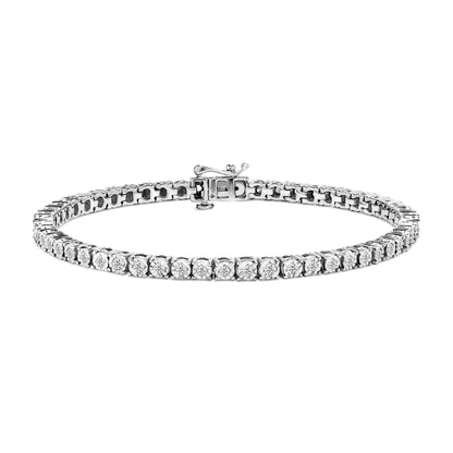 .925 Sterling Silver 1.0 Cttw Miracle-Set Diamond Round Faceted Bezel Tennis Bracelet (I-J Color, I3 Clarity) - 7" Bids.com