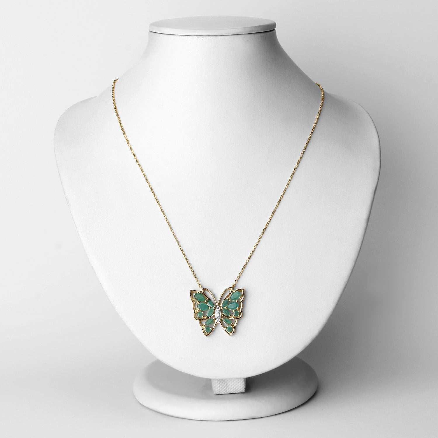 2.60 Carat Genuine Emerald and White Zircon .925 Sterling Silver Necklace Bids.com