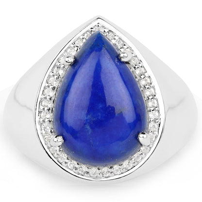 5.52 Carat Genuine Lapis and White Zircon .925 Sterling Silver Ring Bids.com