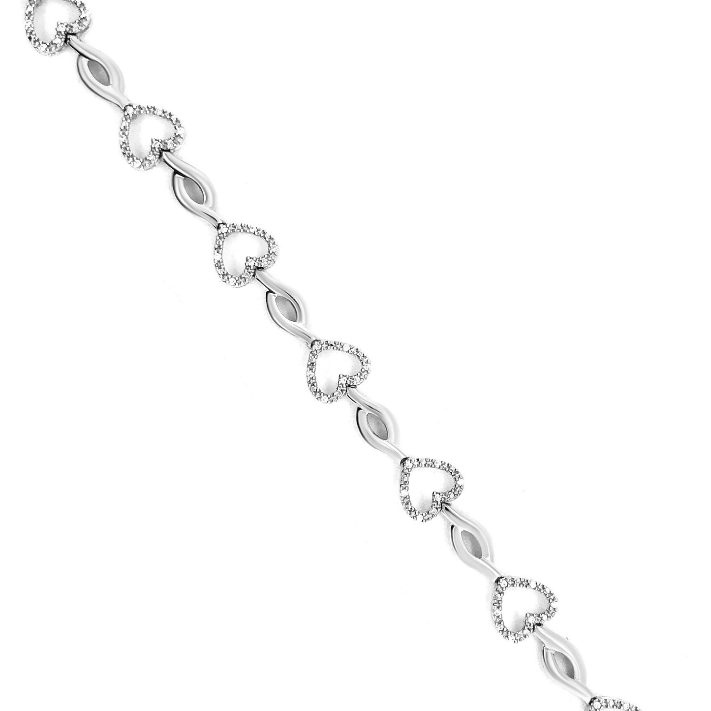 .925 Sterling Silver 1/4 Cttw Round-Cut Diamond Alternating Heart and Leaf Link Bracelet (I-J Color, I3 Clarity) - Size 7.25" Bids.com