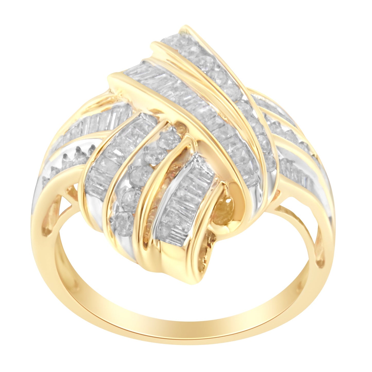 10K Yellow Gold Diamond Bypass Cocktail Ring (1 1/5 Cttw, I-J Color, I2-I3 Clarity) - Size 8 Bids.com