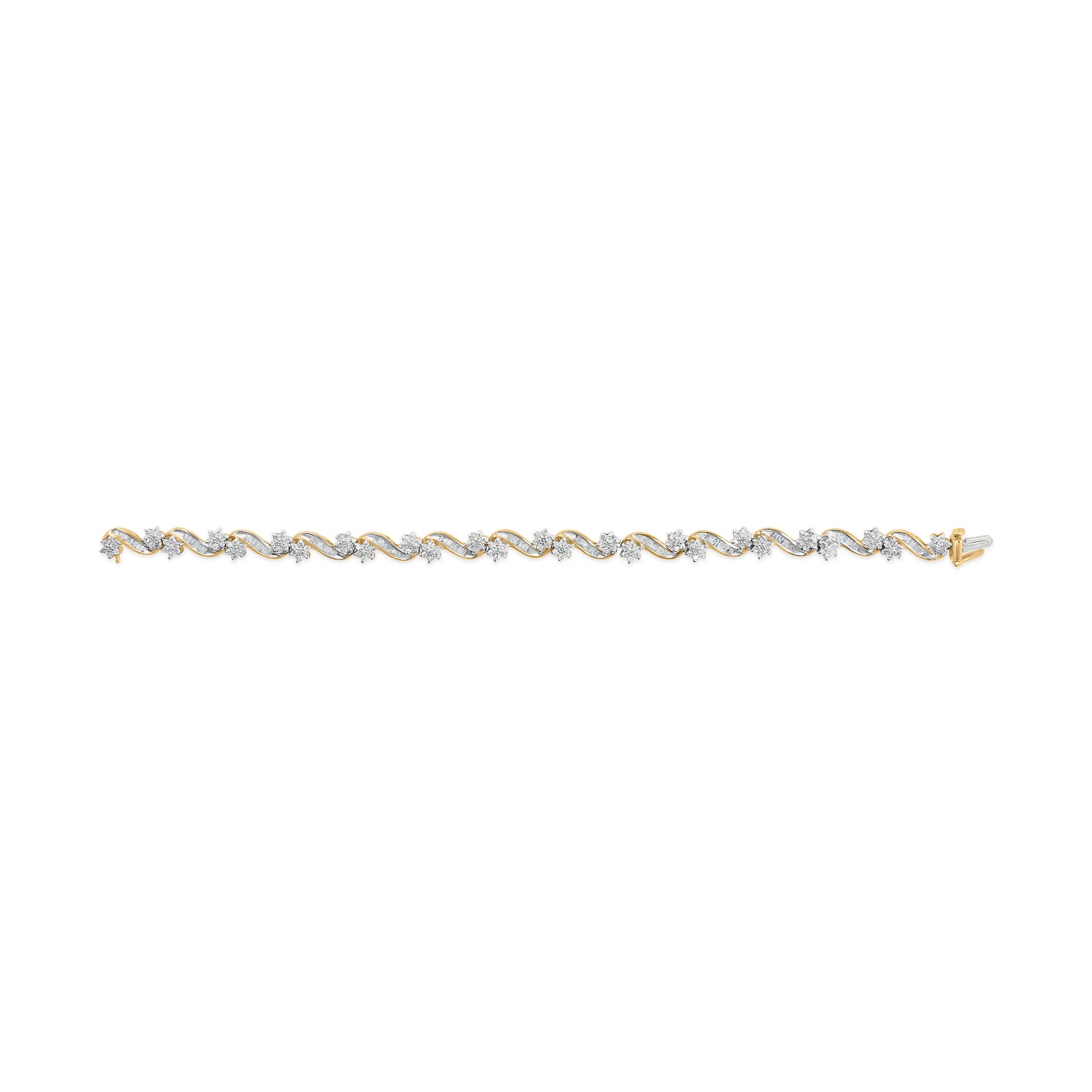 10k Yellow Gold 3.00 Cttw Round-Cut and Baguette-Cut Floral Link 7.25" Bracelet (I-J Color, I1-I2 Clarity) Bids.com