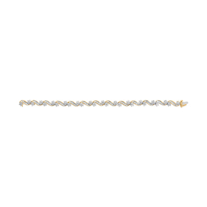 10k Yellow Gold 3.00 Cttw Round-Cut and Baguette-Cut Floral Link 7.25" Bracelet (I-J Color, I1-I2 Clarity) Bids.com