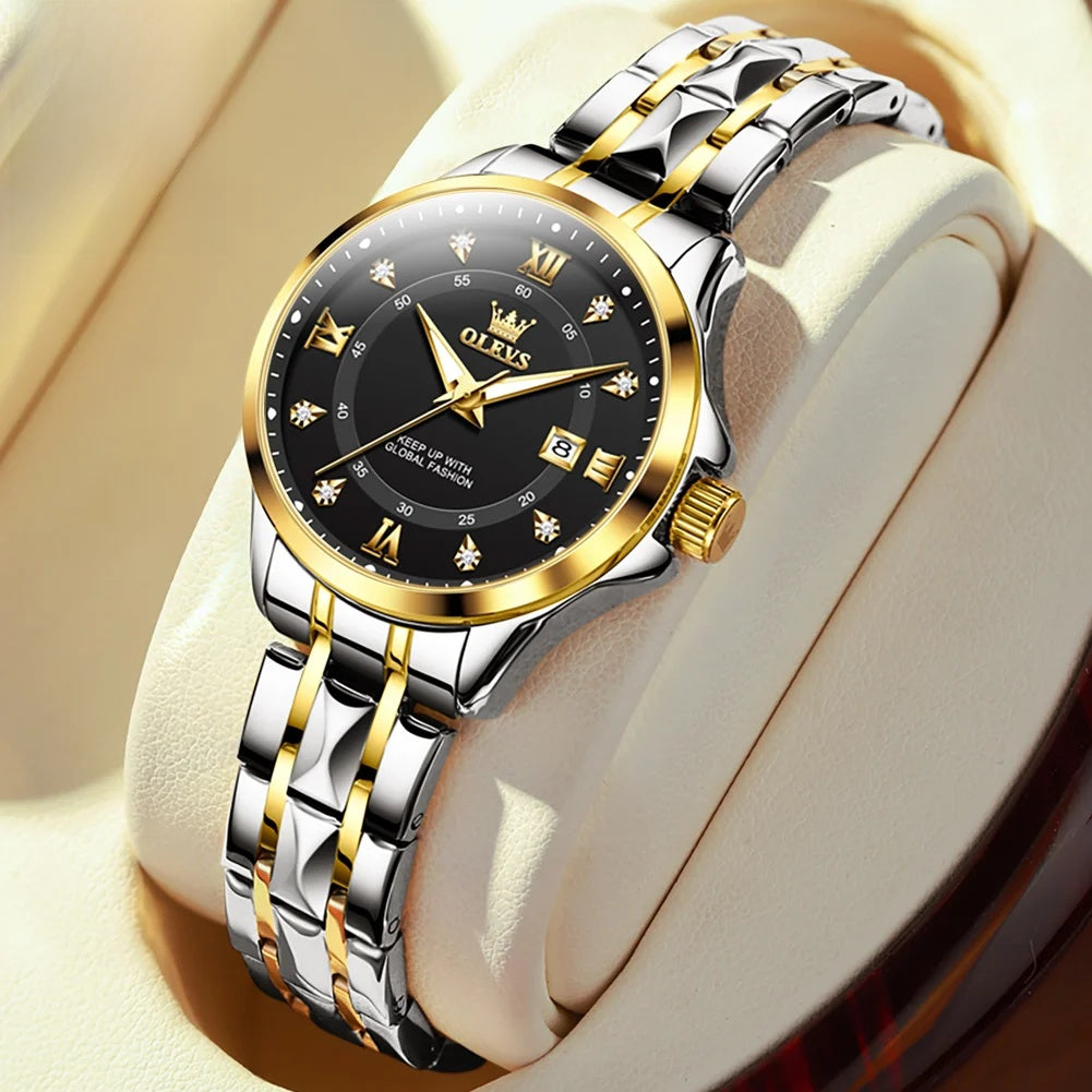 Women's Gold Stainless Steel Slim Luminous Waterproof Watch BandsCo Straps