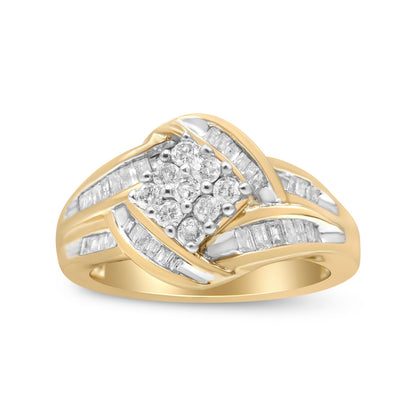 10K Yellow and White Gold 3/4 Cttw Diamond Cluster and Swirl Ring (H-I Color, I1-I2 Clarity) Bids.com
