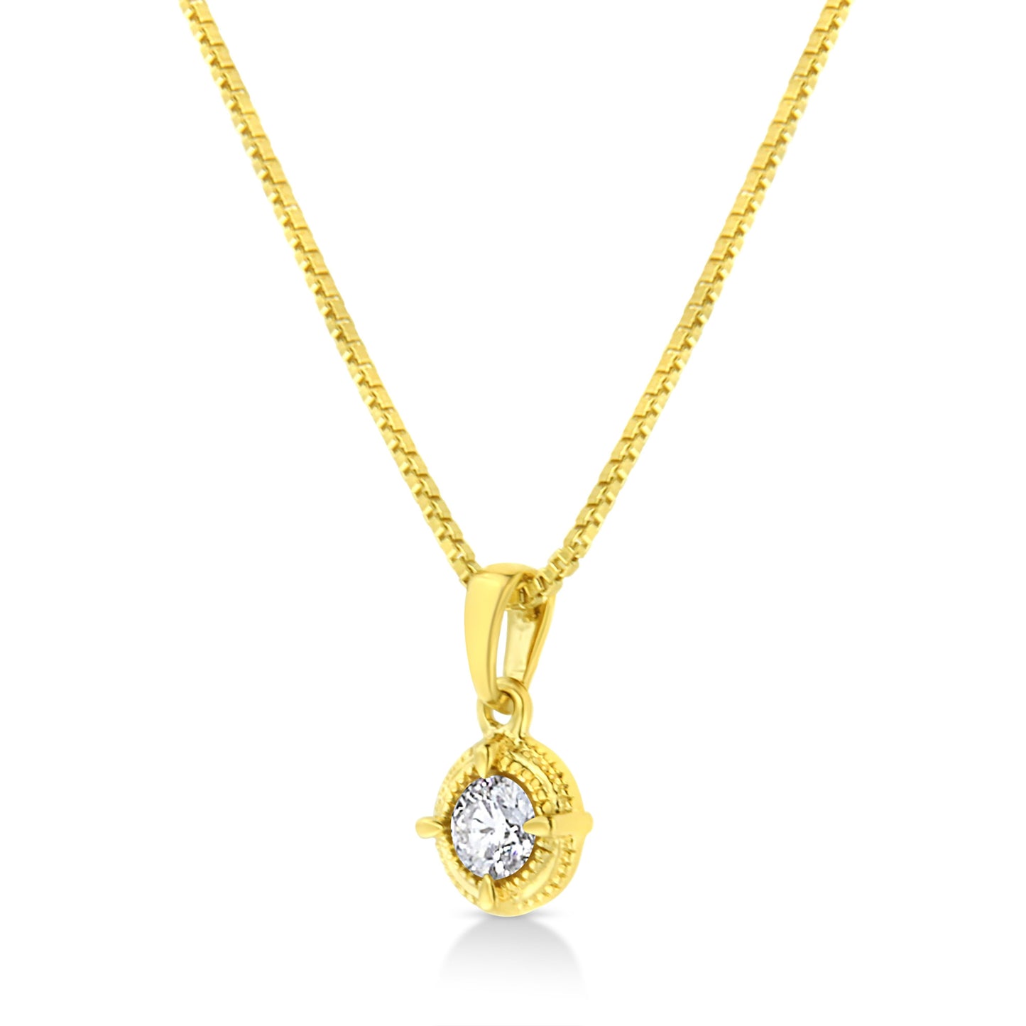 14K Yellow Gold Plated .925 Sterling Silver 1/2 Cttw Brilliant Round Cut Diamond Solitaire Milgrain 18" Pendant Necklace (K-L Color, I2-I3 Clarity) Bids.com
