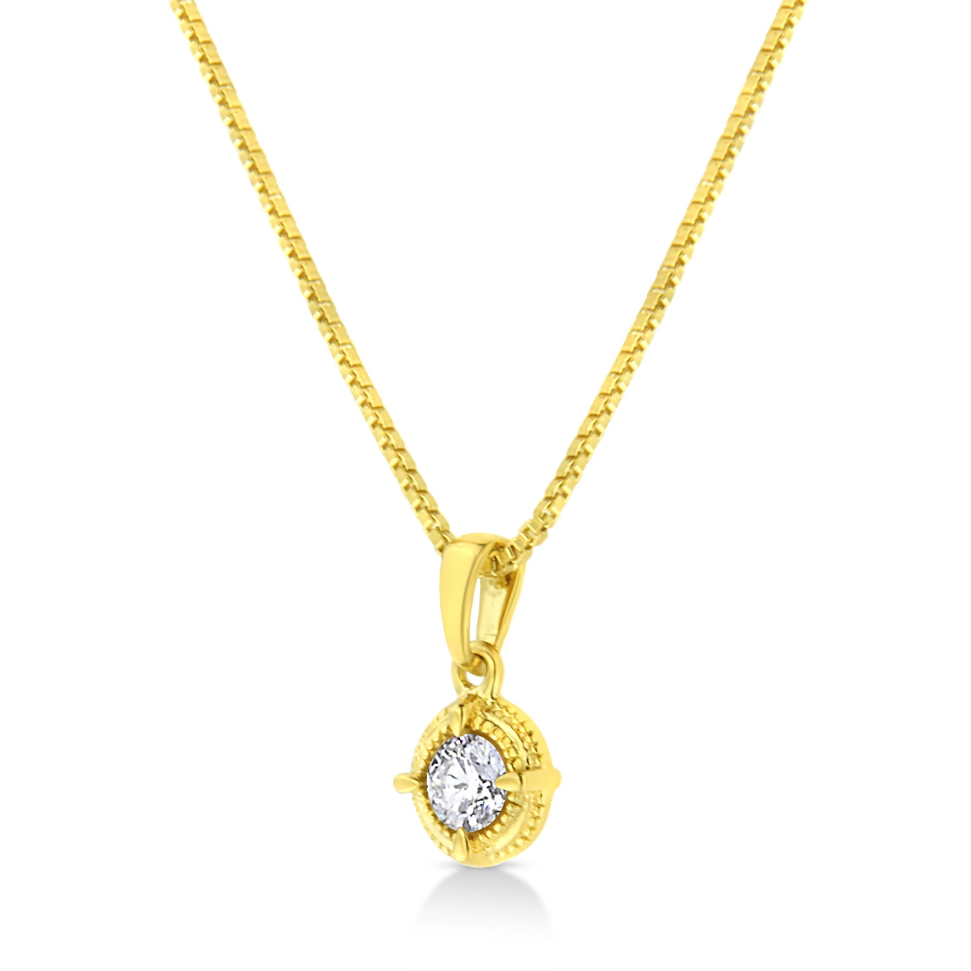 14K Yellow Gold Plated .925 Sterling Silver 1/2 Cttw Brilliant Round Cut Diamond Solitaire Milgrain 18" Pendant Necklace (K-L Color, I2-I3 Clarity) Bids.com