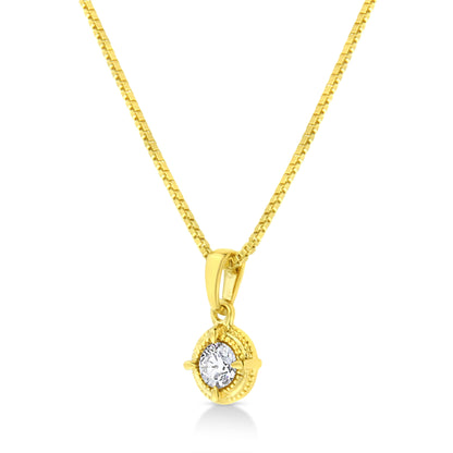 14K Yellow Gold Plated .925 Sterling Silver 1/2 Cttw Brilliant Round Cut Diamond Solitaire Milgrain 18" Pendant Necklace (K-L Color, I2-I3 Clarity) Bids.com