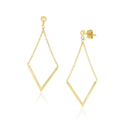 14k Yellow Gold Diamond Shape Chain Drop Earrings Bids.com