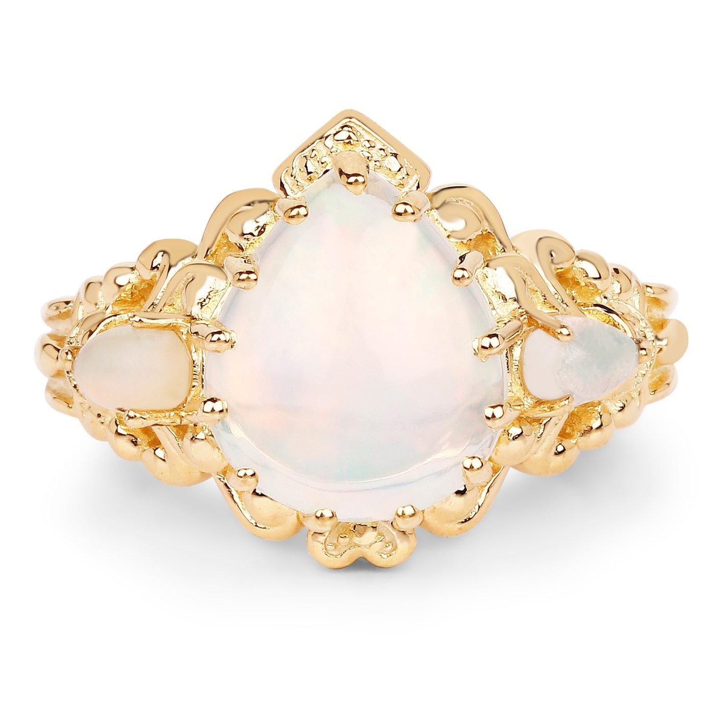 14K Yellow Gold Plated 3.26 Carat Genuine Ethiopian Opal .925 Sterling Silver Ring Bids.com