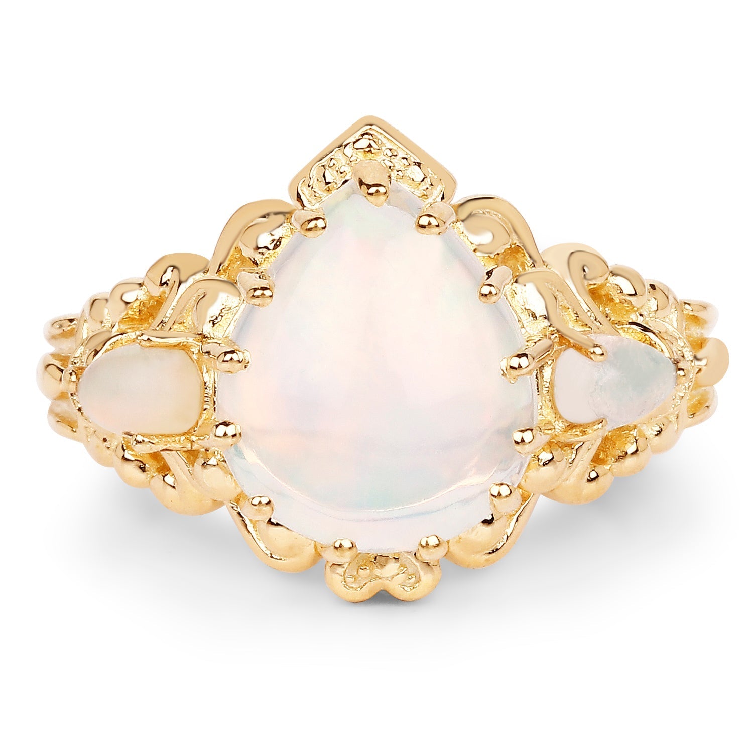 14K Yellow Gold Plated 3.26 Carat Genuine Ethiopian Opal .925 Sterling Silver Ring Bids.com