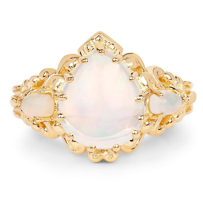 14K Yellow Gold Plated 3.26 Carat Genuine Ethiopian Opal .925 Sterling Silver Ring Bids.com