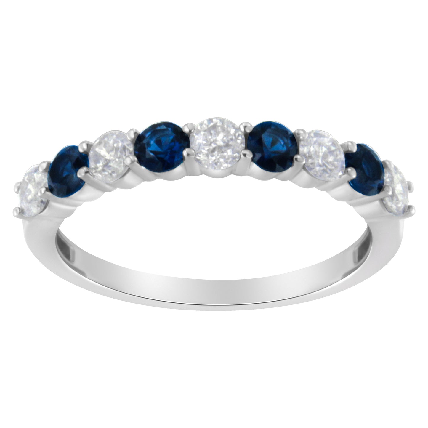 10KT White Gold 1/2 cttw Diamond and 3MM Created Blue Sapphire Gemstone Band Ring (H-I, I1-I2) - Size 7 Bids.com