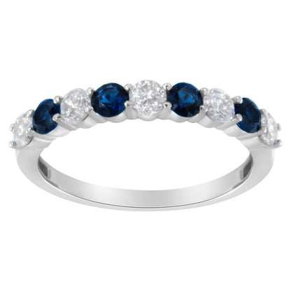 10KT White Gold 1/2 cttw Diamond and 3MM Created Blue Sapphire Gemstone Band Ring (H-I, I1-I2) - Size 7 Bids.com