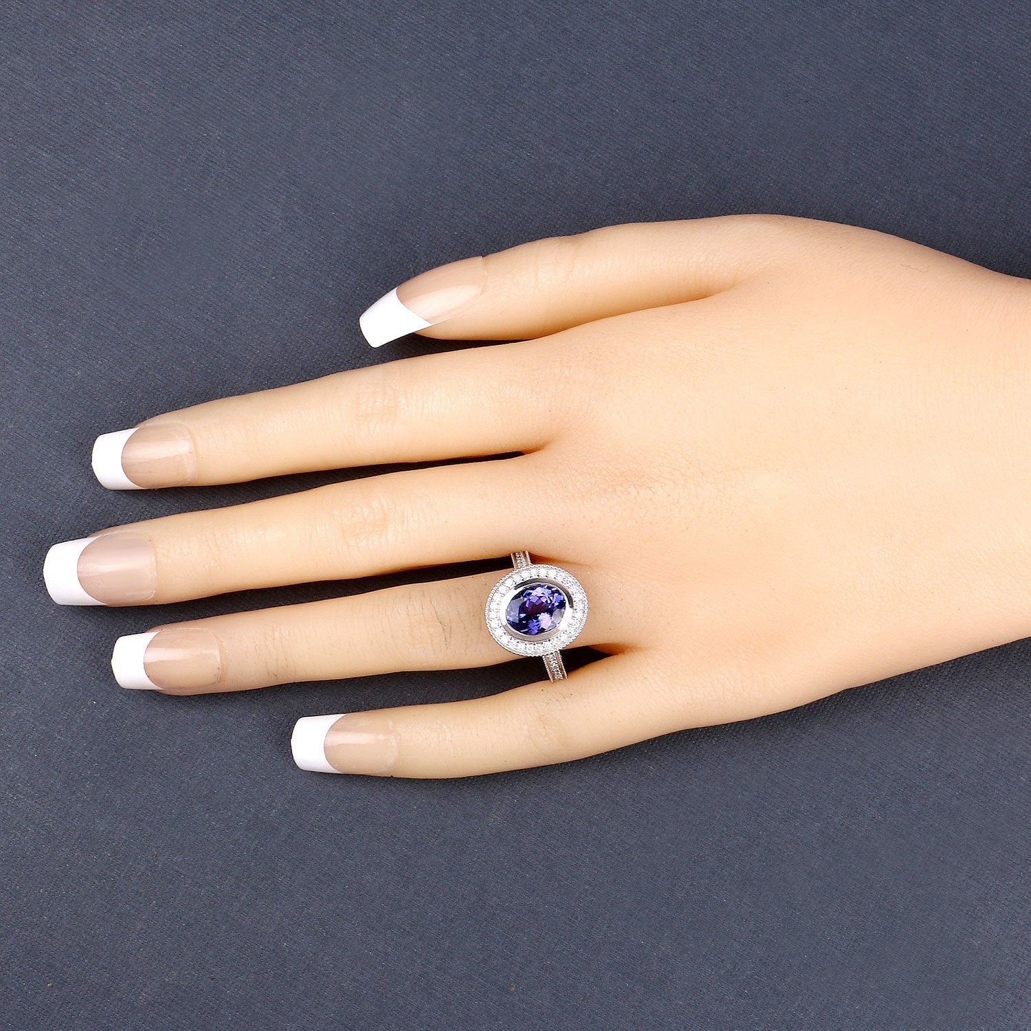 2.94 Carat Genuine Tanzanite and White Diamond 14K White Gold Ring Bids.com