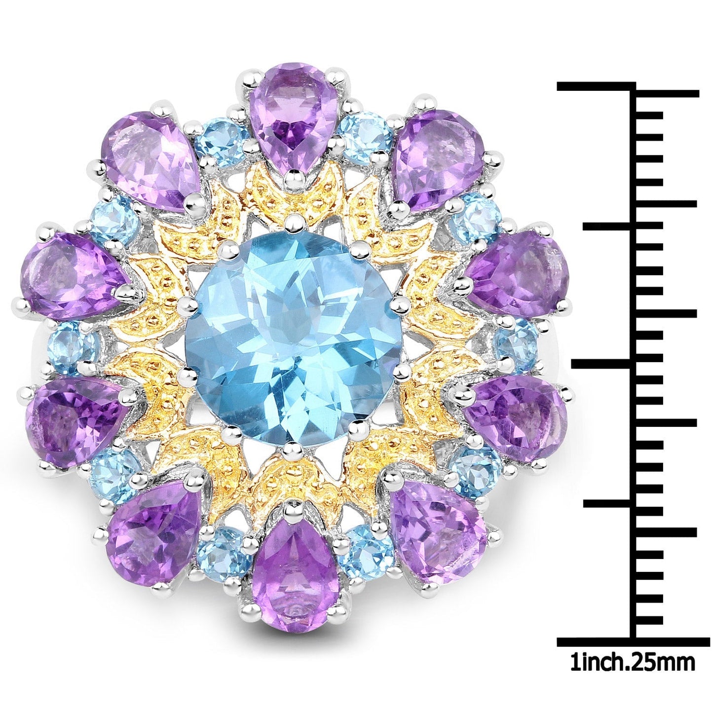 8.86 Carat Genuine London Blue Topaz and Amethyst .925 Sterling Silver Ring Bids.com