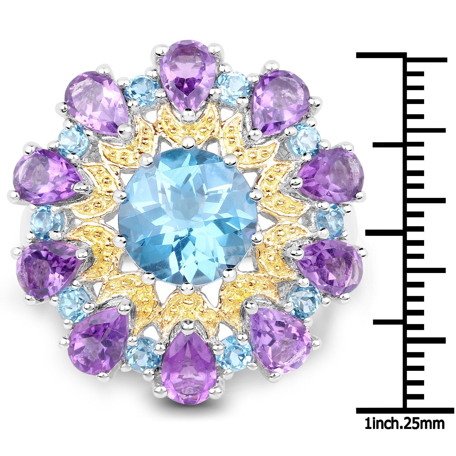 8.86 Carat Genuine London Blue Topaz and Amethyst .925 Sterling Silver Ring Bids.com