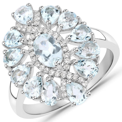 1.89 Carat Genuine Aquamarine and White Topaz .925 Sterling Silver Ring Bids.com