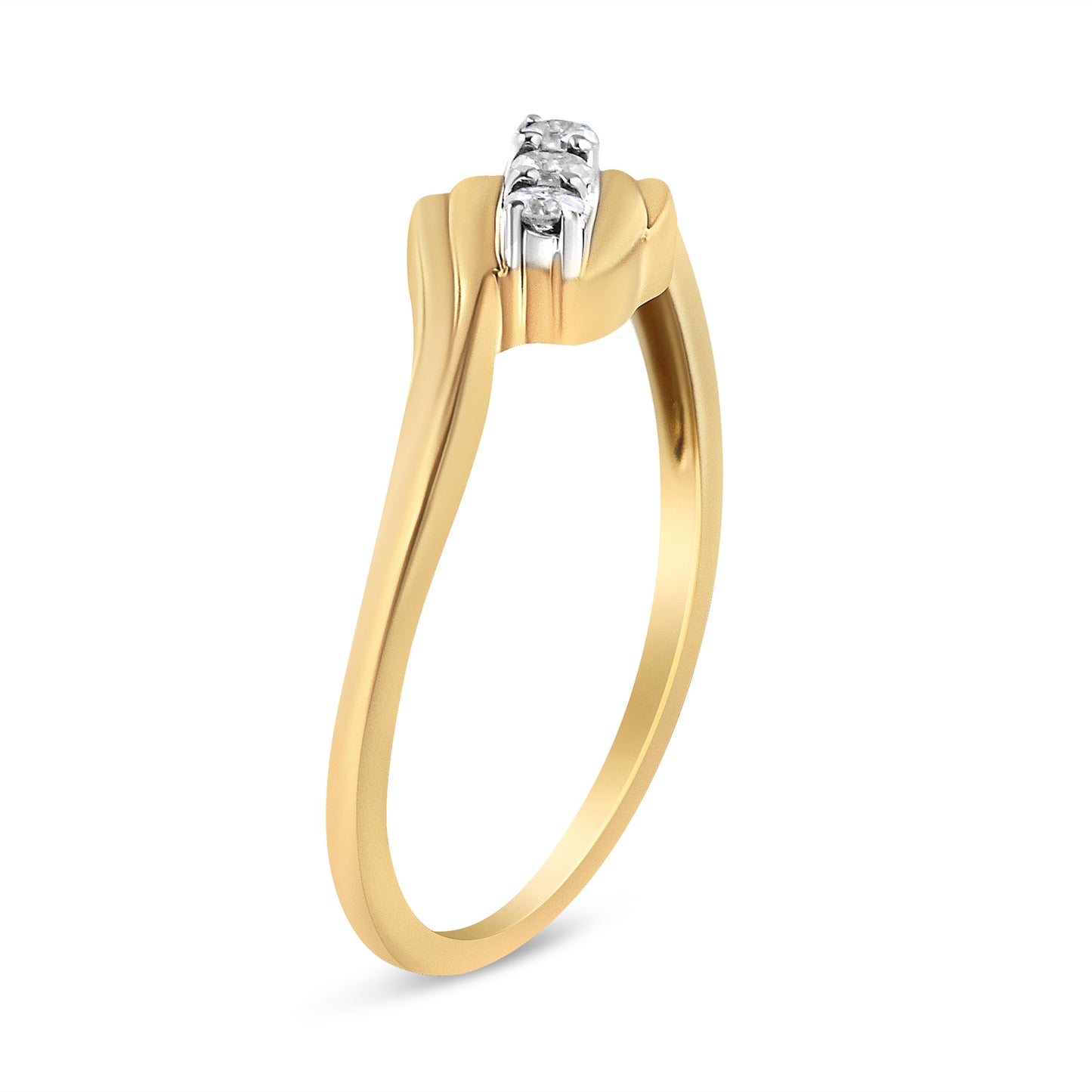 10K Yellow Gold over .925 Sterling Silver 1/10 Cttw Diamond Three-Stone Bypass Fashion Cocktail Ring ( I-J Color, I2-I3 Clarity) - Size 6 Bids.com