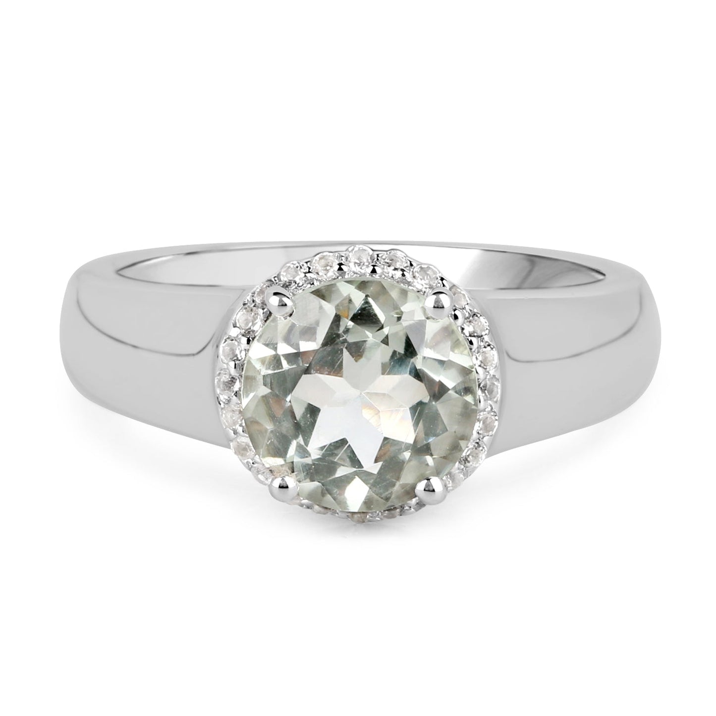 1.87 Carat Genuine Green Amethyst and White Topaz .925 Sterling Silver Ring Bids.com