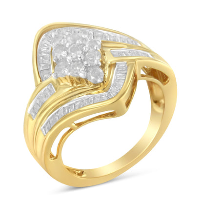 10K Yellow Gold over .925 Sterling Silver Diamond Bypass Cluster Ring (1 Cttw, I-J Color, I2-I3 Clarity) - Size 6 Bids.com