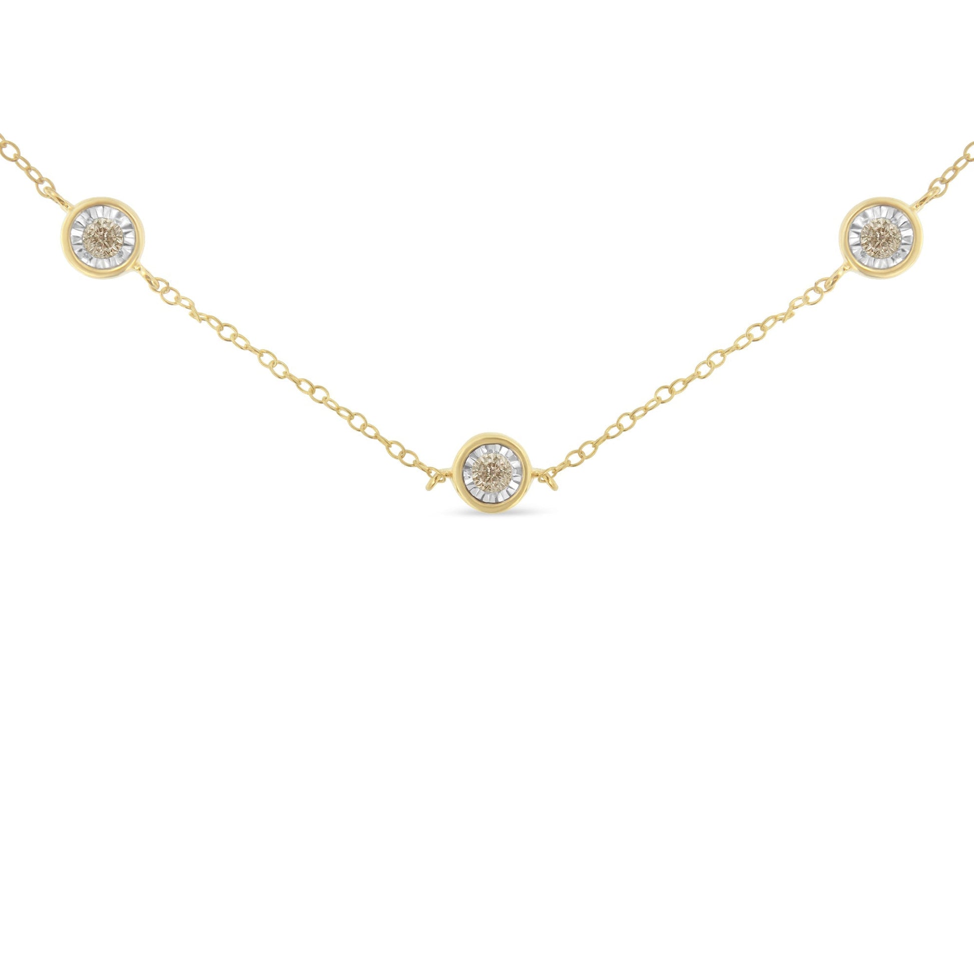 Yellow Color Plated Sterling Silver Diamond Station Necklace (1/2 cttw, K-L Color, I2-I3 Clarity) Bids.com