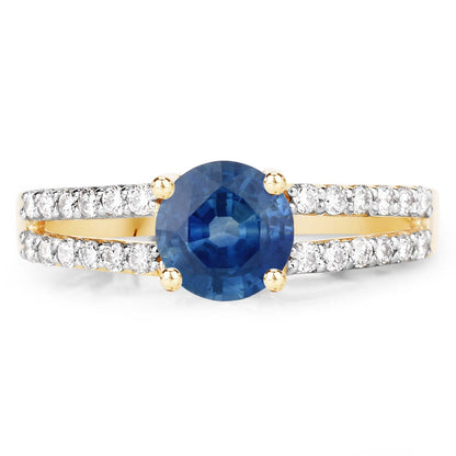 1.29 Carat Genuine Blue Sapphire and White Diamond 14K Yellow Gold Ring Bids.com