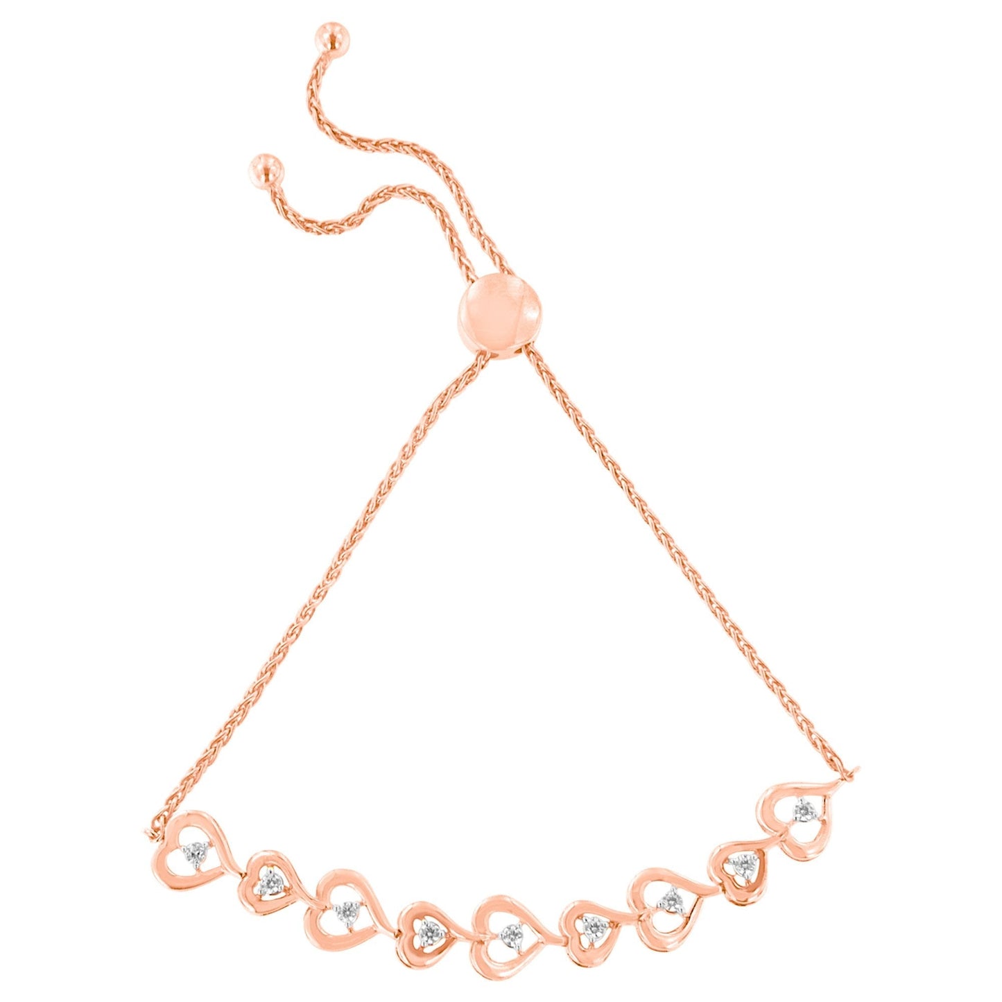 Rose Plated Sterling Silver Diamond Heart-Linked Bolo Bracelet (0.30 cttw, H-I Color, I2-I3 Clarity) Bids.com