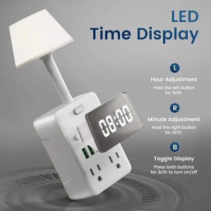 11-in-1 Multifunctional Power Strip with Desk Lamp, Clock, USB Ports & Surge Protection DailySale