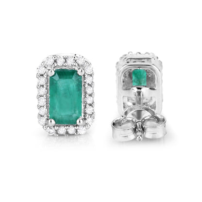 0.91 Carat Genuine Zambian Emerald and White Diamond 14K White Gold Earrings Bids.com