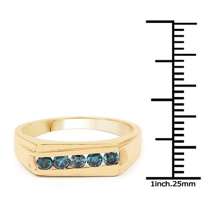 14K Yellow Gold Plated 0.35 Carat Genuine Blue Diamond .925 Sterling Silver Ring Bids.com
