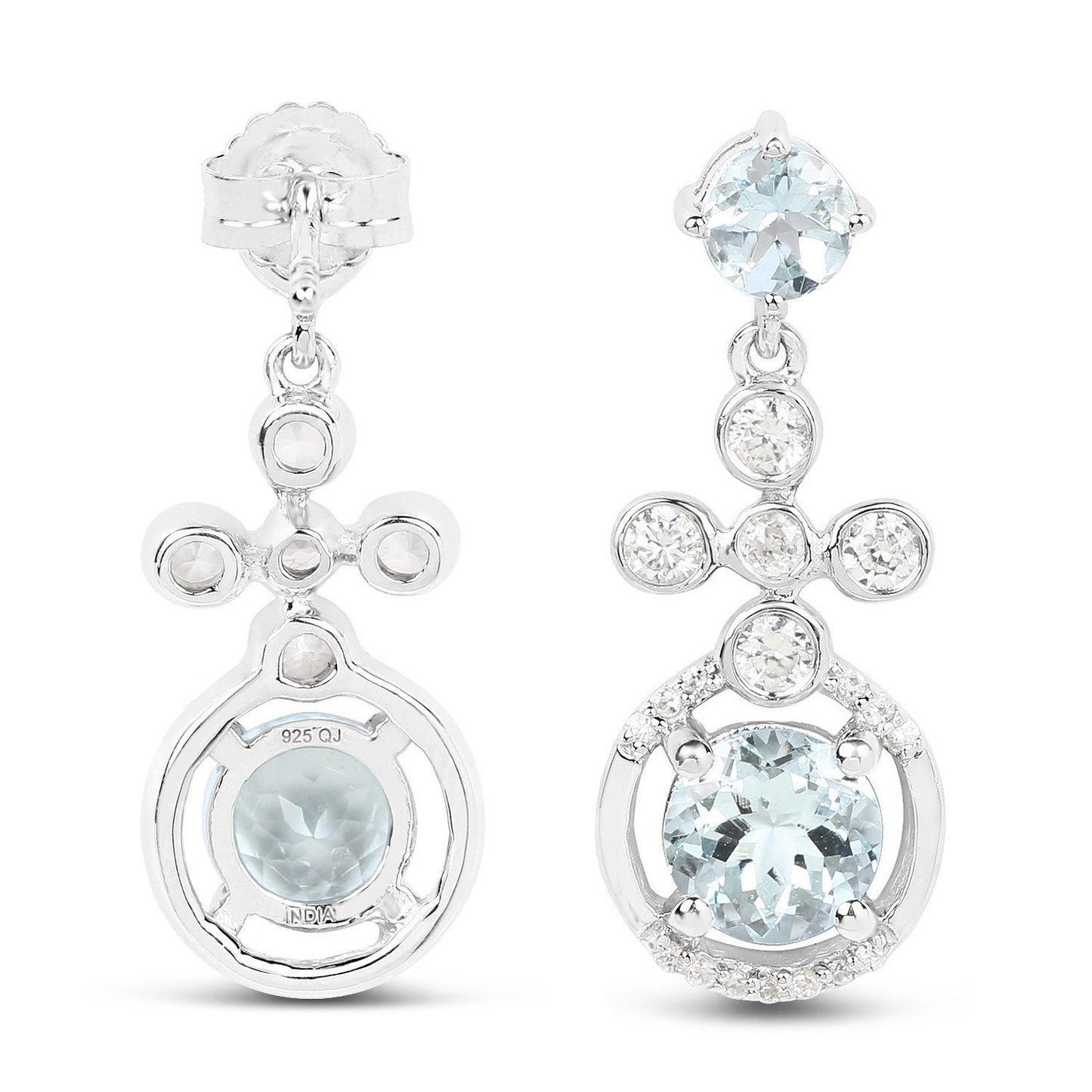 4.42 Carat Genuine Aquamarine and White Zircon .925 Sterling Silver Earrings Bids.com