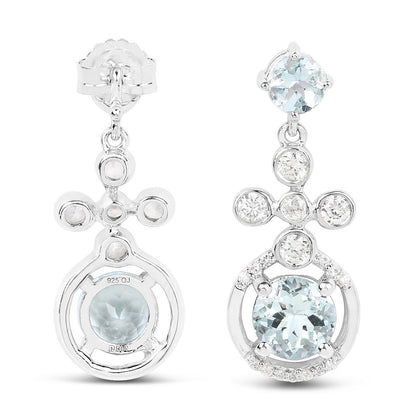 4.42 Carat Genuine Aquamarine and White Zircon .925 Sterling Silver Earrings Bids.com