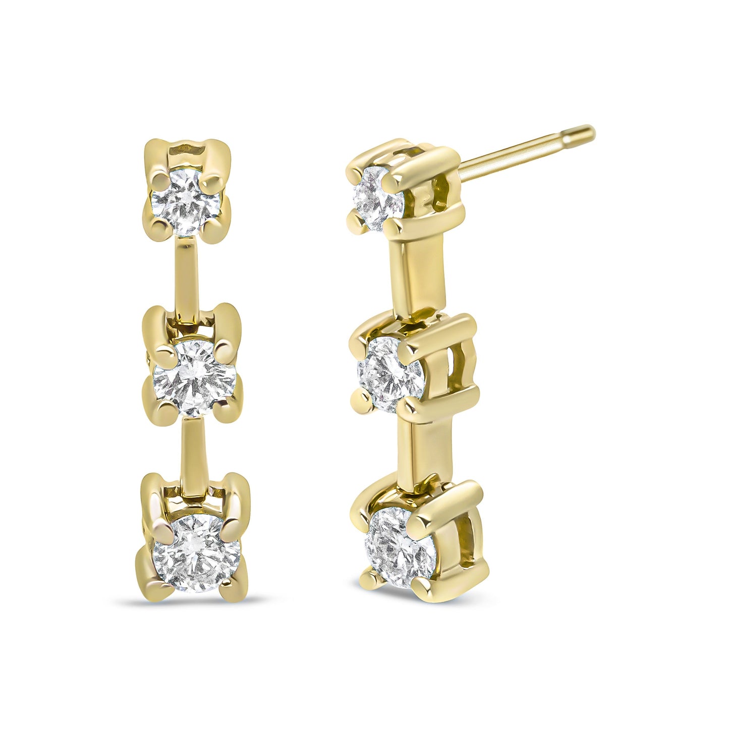 14K Yellow Gold 1/2 Cttw Round Diamond 3 Stone Graduated Linear Drop Past, Present and Future Stud Earrings (H-I Color, SI1-SI2 Clarity) Bids.com