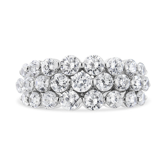 10K White Gold 2 1/2 Cttw Round Natural Diamond 3 Row Band Ring (I-J Color, I1-I2 Clarity) - Ring Size 7 Bids.com