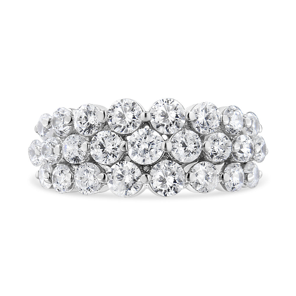 10K White Gold 2 1/2 Cttw Round Natural Diamond 3 Row Band Ring (I-J Color, I1-I2 Clarity) - Ring Size 7 Bids.com